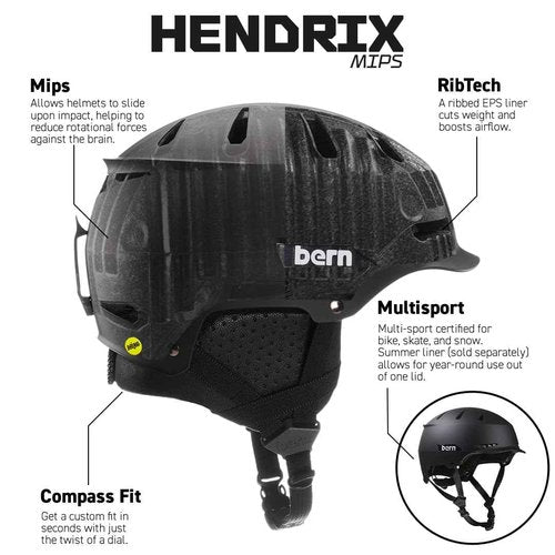 BERN Hendrix MIPS Snowsports Ski and Snowboard Helmet for Men and Women, Brim Style, Multisport Certified, MIPS Rotational Impact Protection, Adjustable Fit, Removable Liner, Anti-Fog Ventilation