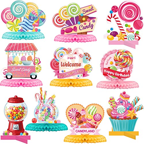 Marspark 10 Pieces Candyland Party Decorations Lollipop Table Centerpieces Sweet Candy Honeycomb Centerpieces Decor for Bi...