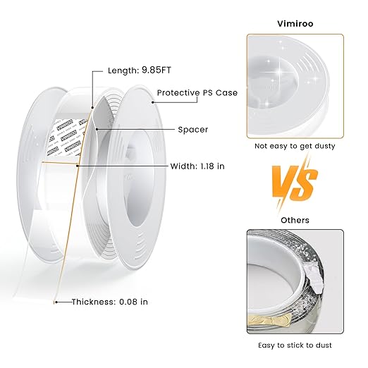 Double Sided Tape Heavy Duty, Extra Large 9.85FT Nano Tape Double Sided Mounting Tape, Reusable Removable Transparent Wall Adhesive Strips for Poster Carpet, 2 Pack