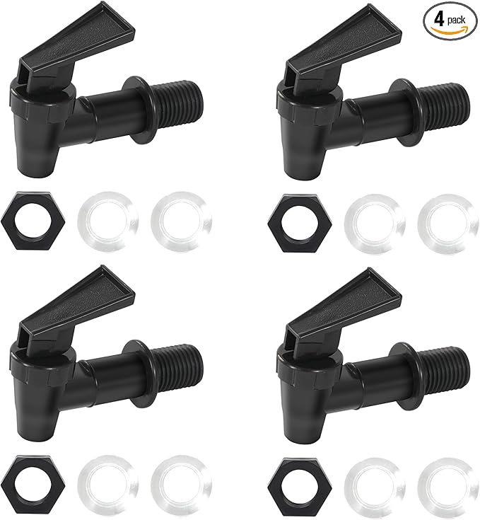 4 PCS Replacement Cooler Faucet Spigot, Leakproof Plastic Tap Set for Beverage Dispensers, Water Coolers & Jug, Black Mult...