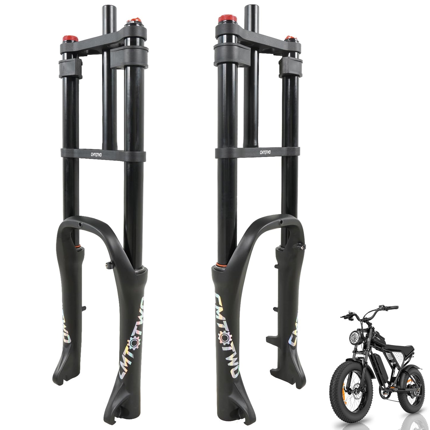 CMTOTWO 20x4.0 Fat Tire E-Bike Air Suspension Fork: for 20 x 4.0 Fat Tire Bike, 185mm Travel, 135mm Hub Spacing, 9mm QR - Double Shoulder Air Shock Absorption Design for MTB Snow Beach Fat Tire Ebike