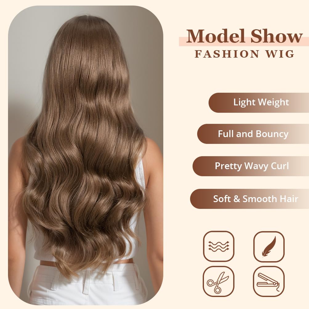 Style Icon HD Lace Front Wig 26 Inch Long Body Wave Wigs Highlight Beige Brown Color Synthetic Fiber Pre Plucked Baby Hair Centr