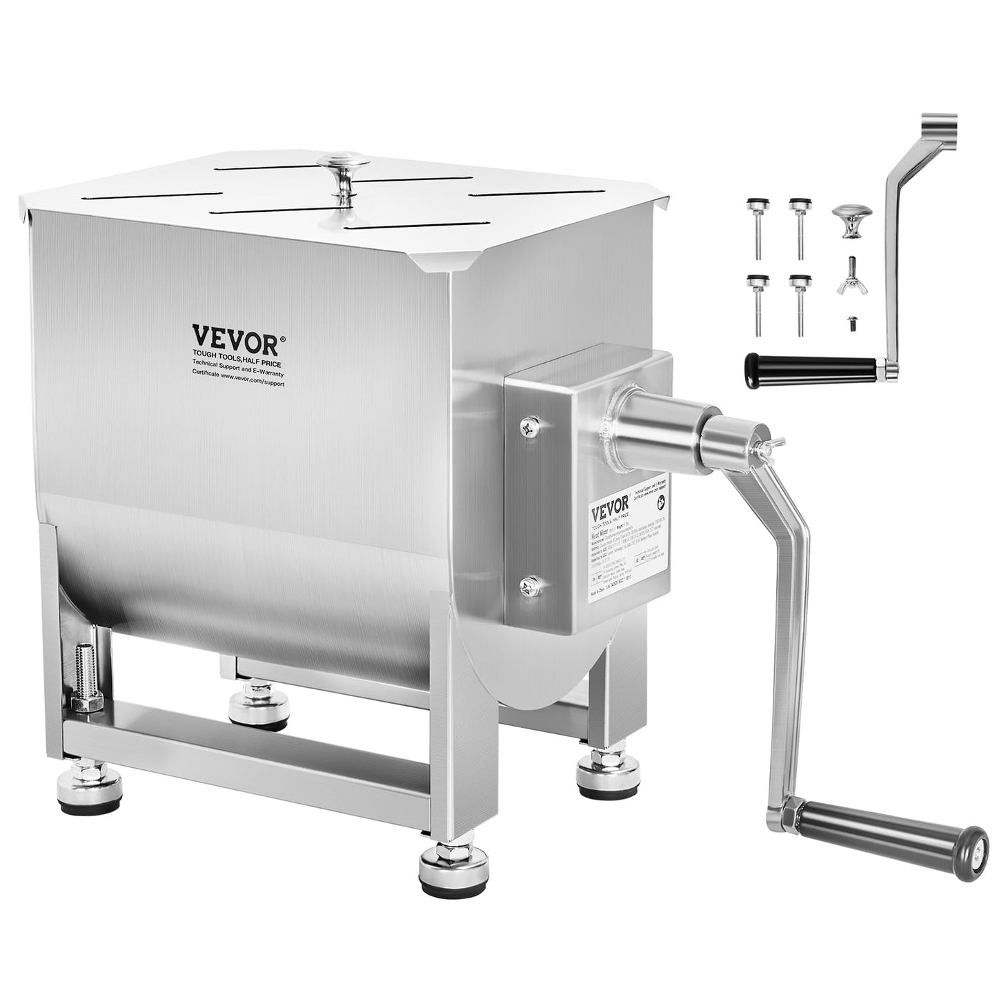 VEVOR Manual Meat Mixer, 120 Pound Capacity Tank Meat Processing Equipment, Stainless Steel Meat Mixer, Sausage Mixer Machine with Lid and Handle, Ground Beef Hand Mixer, Silver