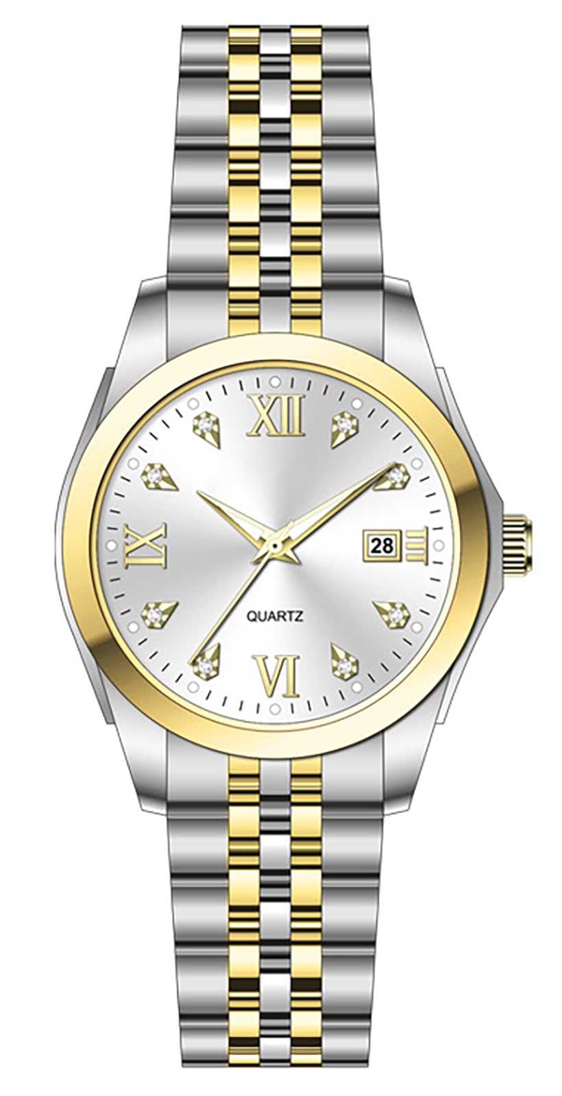 Women's Bracelet Watch Stainless Steel Quartz Watch Luminous Waterproof Watch Business Watches for Women (White/Two-Tone)