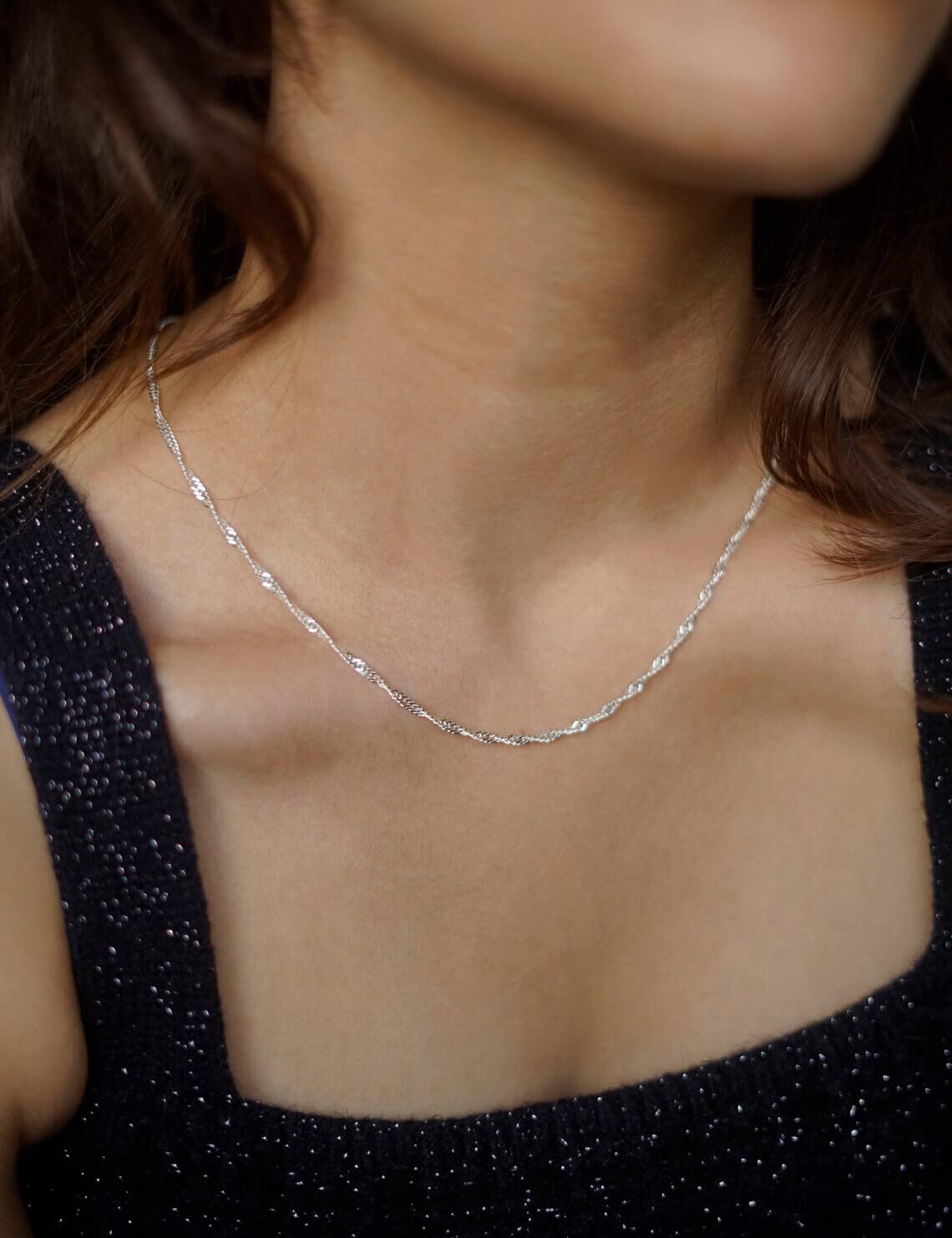 Waitsoul 925 Sterling Silver Singapore Chain Lobster Clasp 2.5mm Necklace for Women Silver Chain 16 Inches Gifts for Her