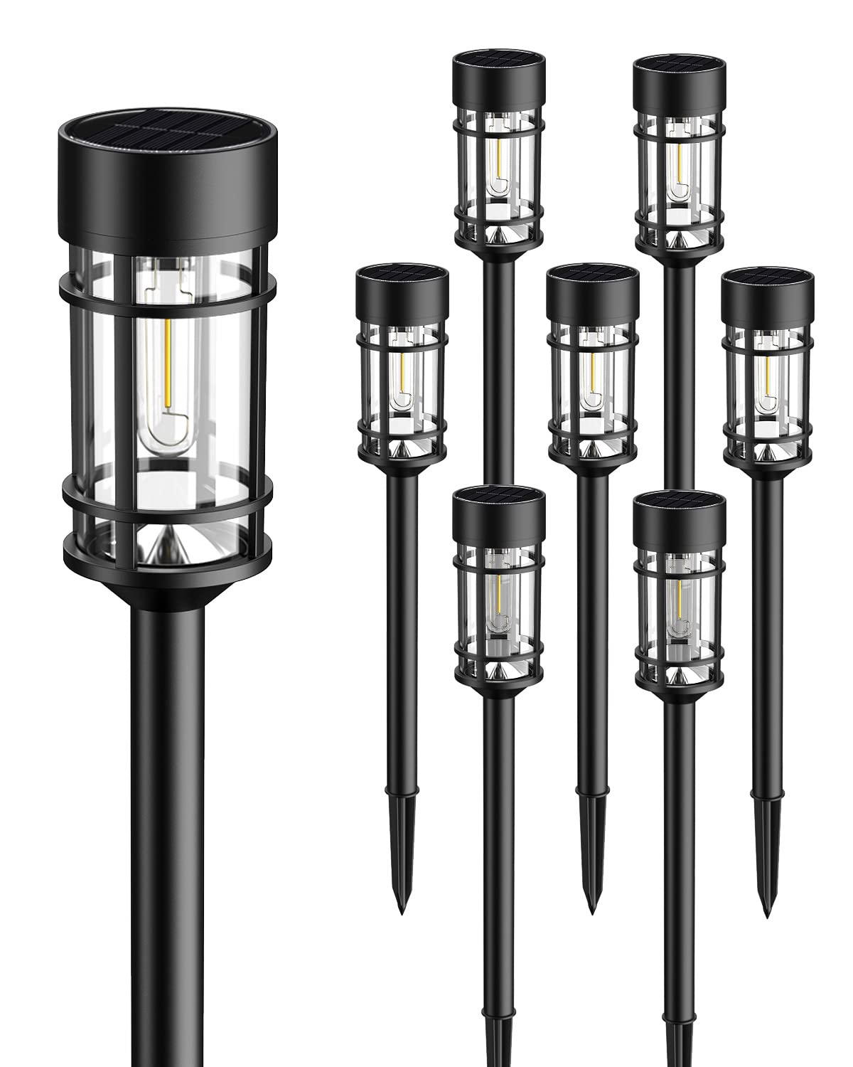 ILANCK Solar Lights Outdoor Waterproof, 8 Pack 21" Solar Pathway Lights with Metal & Glass, Auto On/Off Garden Lights for Yard, Landscape, Walkway Outdoor Decor