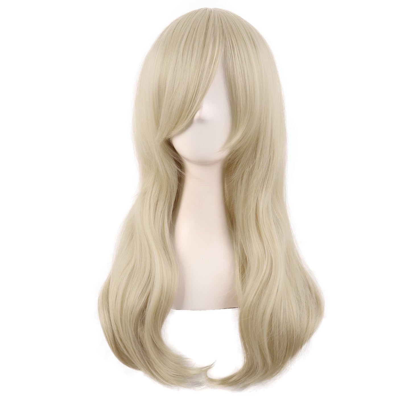 MapofBeauty 24 Inch/60 cm Side Bangs Stylish Long Great Wavy Curly Cosplay Party Wig (Blonde)
