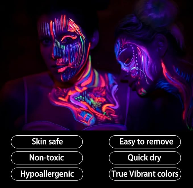 Glow in The Dark Face Body Paint, Glow In The Dark Under UV Black Light Sticks Makeup Neon Face Painting Kits for Adult Halloween Festival Accessory Glow Party Supplies (12 color)