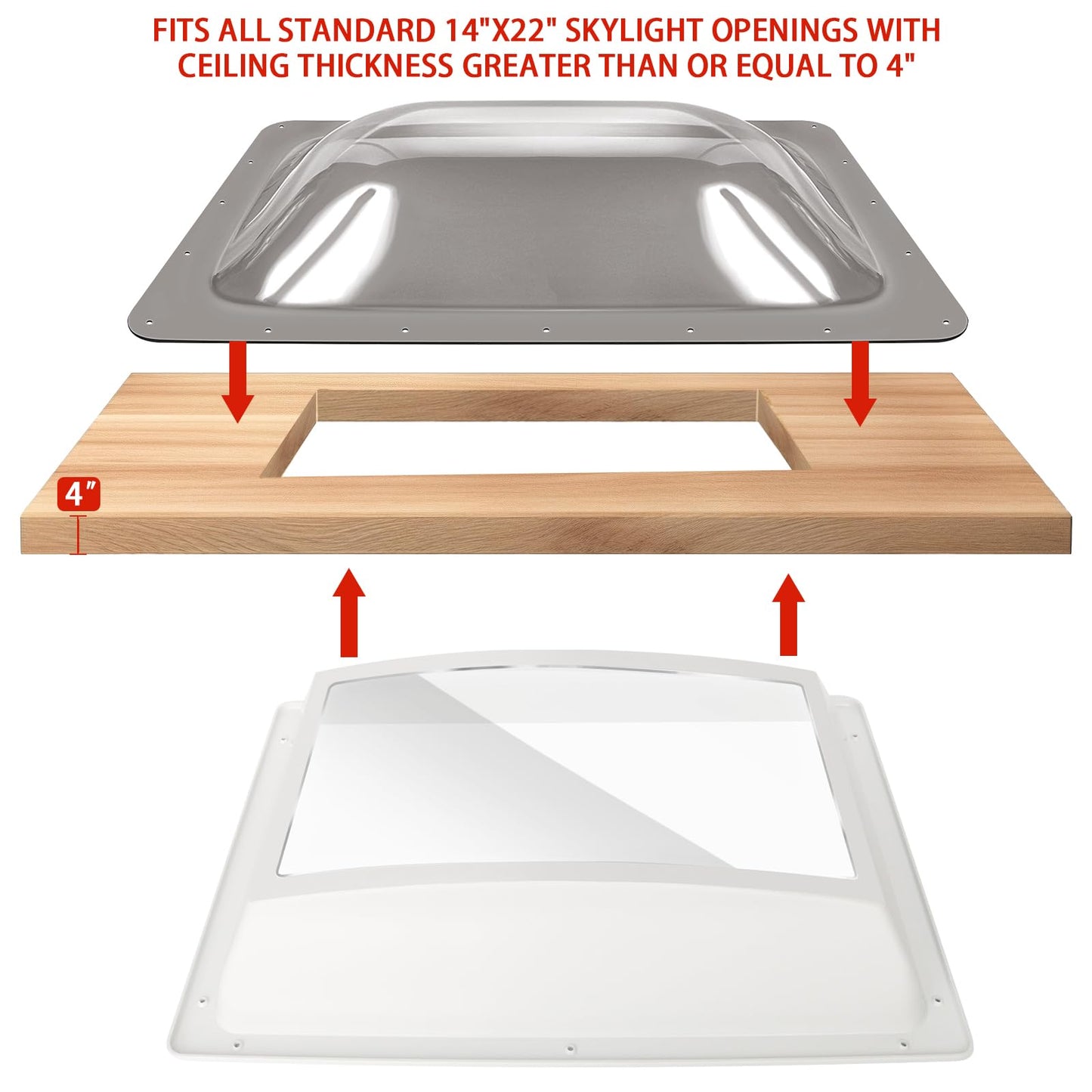 RV Skylight Replacement Bundle,18" x 26" RV Skylight Shower Outer Dome Fit 14" x 22" Openings for Camper Trailer Fifth Wheel Food Truck,Inner Dome with Window 14" x 22" + Lap Sealant+Screws,Smoke Gray