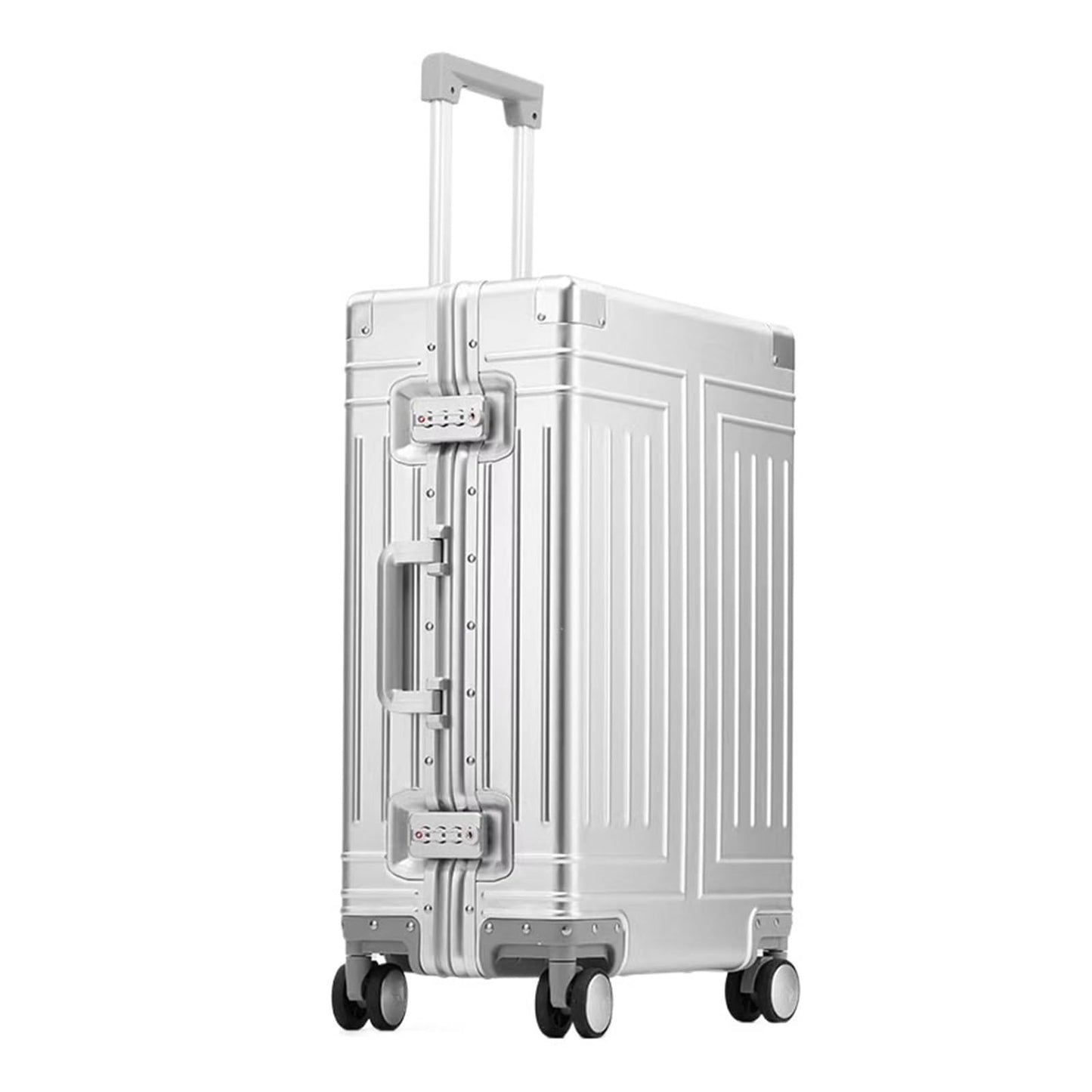 MUdson Trunk 20" 24" 26" 29" Inch Aluminum Trolley Suitcase Metallic Cabin Luggage Trolly Bag with Wheels Durable (Color : Silver, Size : 24")