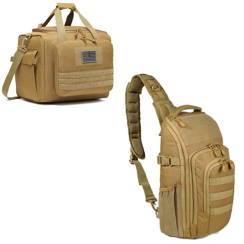 DBTAC Tactical Range Bag Large + Tactical Large Shoulder Pack with Sling (Tan)