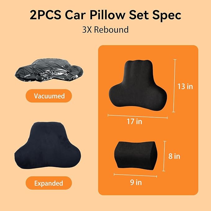 AAGJJ Car Neck & Lumbar Support Pillow Set for Toyota RAV4, Soft Memory Foam Headrest & Back Cushion, Ergonomic Comfortable Seat Support for Daily Driving and Long Trips Car Interior Accessories