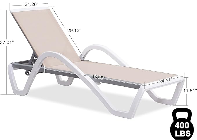 PURPLE LEAF Patio Chaise Lounge Chair with Armrests Outside Aluminum Plastic Stackable Tanning Chairs for Pool Sunbathing Beach Deck Outdoor Lounger, Khaki