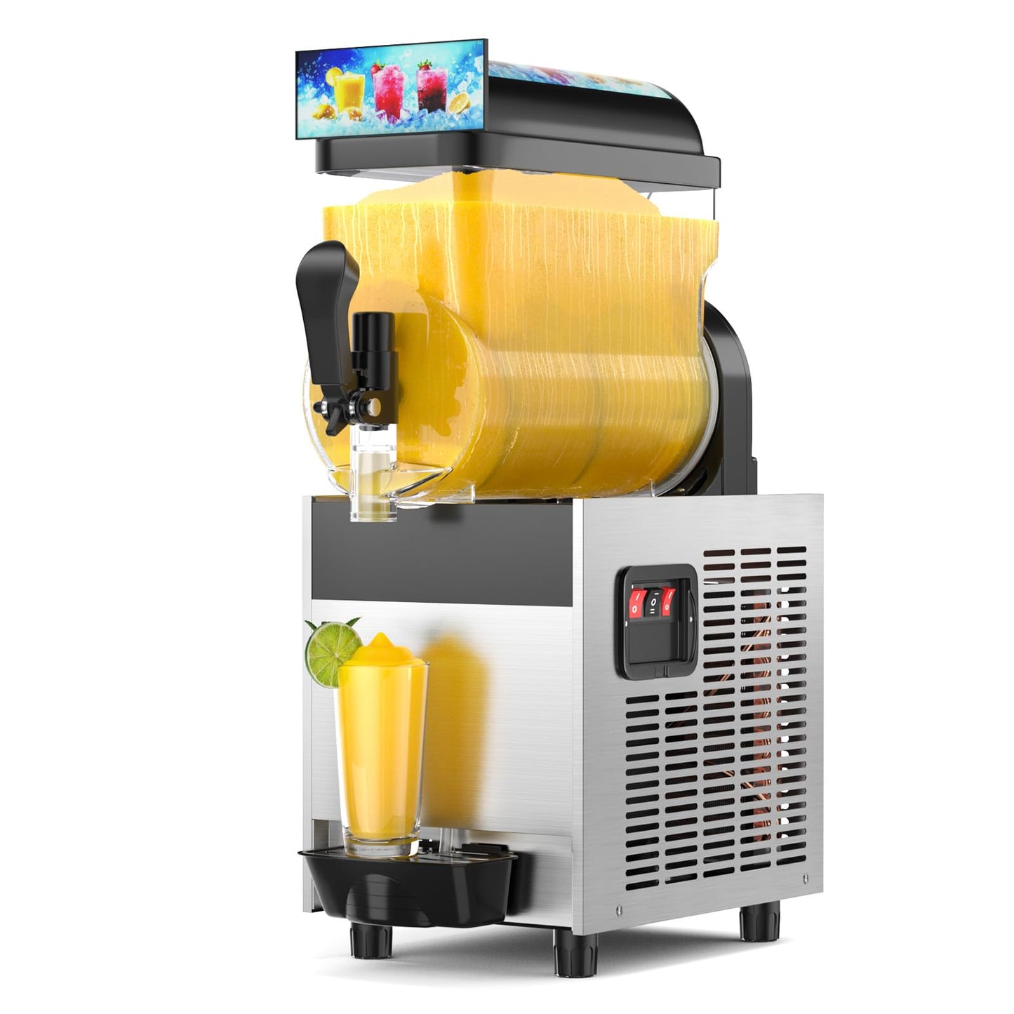 15L Commercial Slushy Machine with LED Light, 15L×1 Tanks Commercial Frozen Drink Machine, Stainless Steel Margarita Slushie Maker, Quick Making, for Wine Cocktails, Daiquiri Juice, Coffee