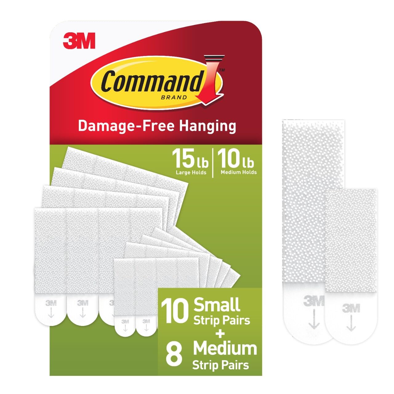 Command 10 lb & 5 lb Medium and Small Picture Hanging Strips 18 Assorted Pairs (36 Command Strips), Damage-Free Hanging Picture Hangers, Wall Hanging Strip for Home Decor, White Adhesive