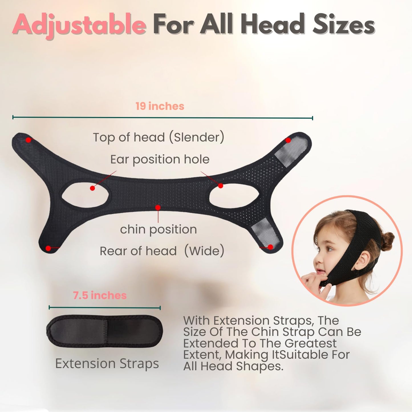 Orapink Anti-Snoring Chin Strap, Small Size Chin Strap for Snoring, Reduce Snoring - Breathable Anti Snoring Device, Sleep Aid Solution Flexible Adjustable Face Slimmer