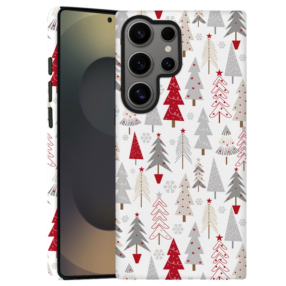 TnXee Case for Samsung Galaxy S24 Ultra,Red White Christmas Tree Colorful Pattern Phone Case Drop Resistant Frosted 2 in 1 Solid