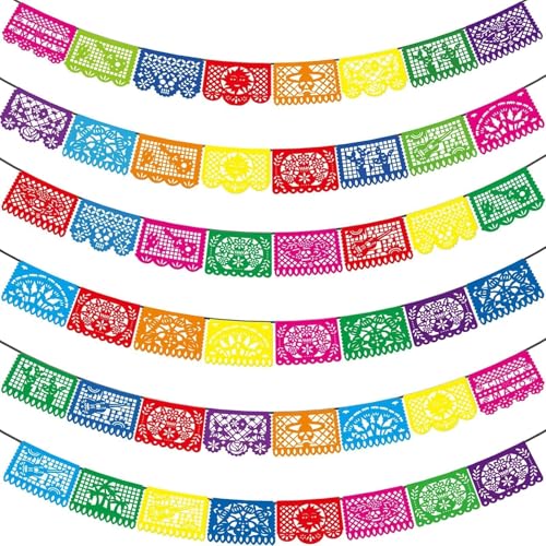 Asoulin 6PCS Mexican Party Decorations, 90FT Plastic Papel Picado Fiesta Party Banners, Dia De Los Muertos, Day of The Dea...