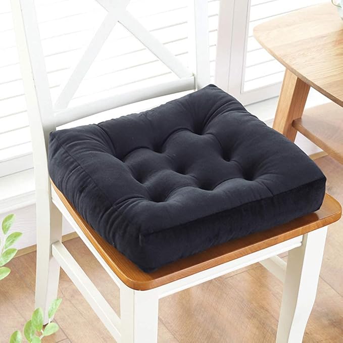 vctops Velvet Solid Chair Pad Super Soft Plush Washable Square Seat Cushion for Kitchen Dining Room (Black,18" x 18")