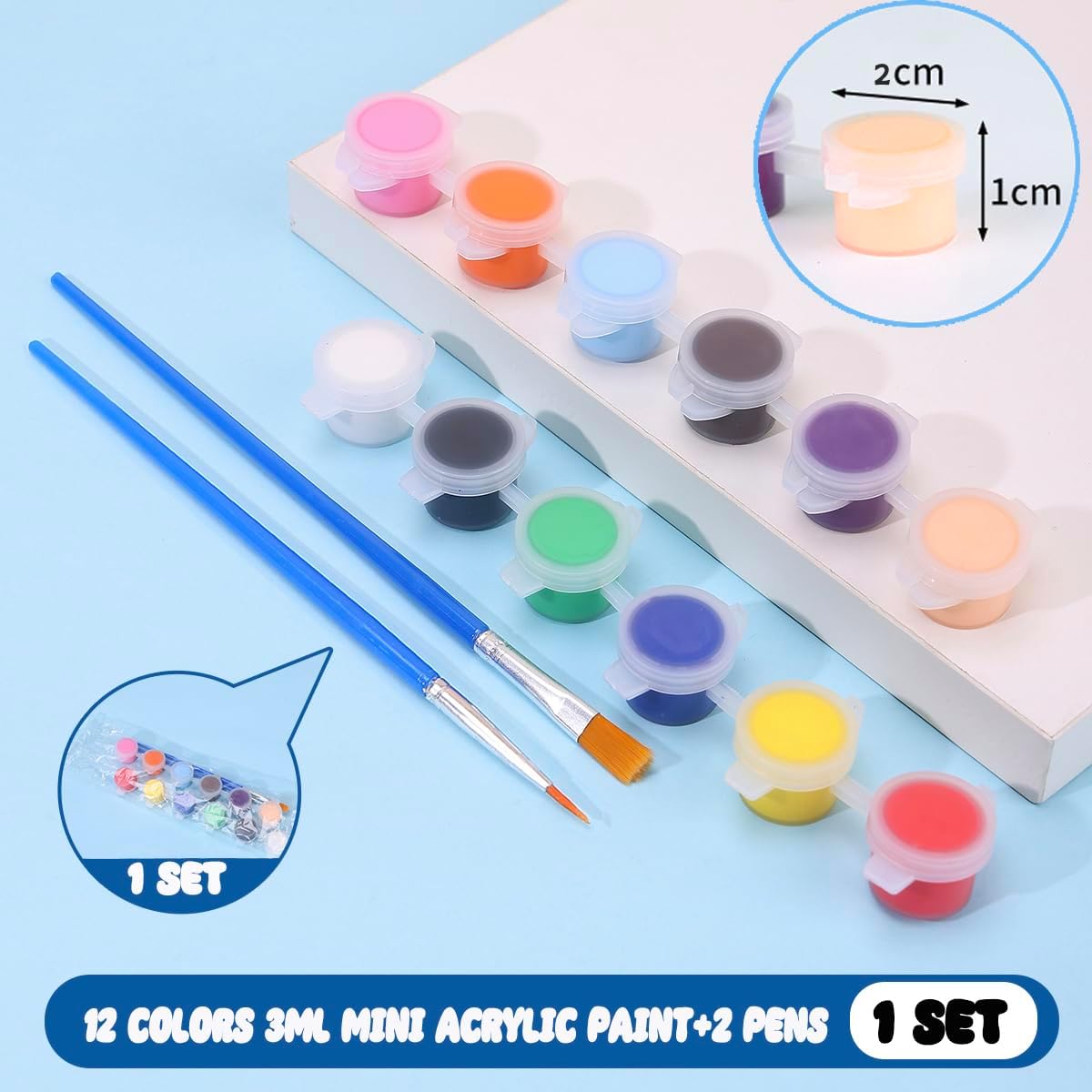 5 Packs Mini Acrylic Paint Set, 12 Colors Washable Paint Strips for Kids & Adults - Includes 10 Brushes (5 Flat + 5 Pointed), 60 PCS kids Paint Kits for Easter Eggs, Birthday, Classroom Party