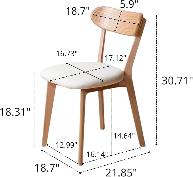 Bamskov 100% Solid Wood Dining Room Chairs - Practical Kitchen Chairs - Wood Chair for Dining Room, Kitchen (4, Natural with White Cushion)