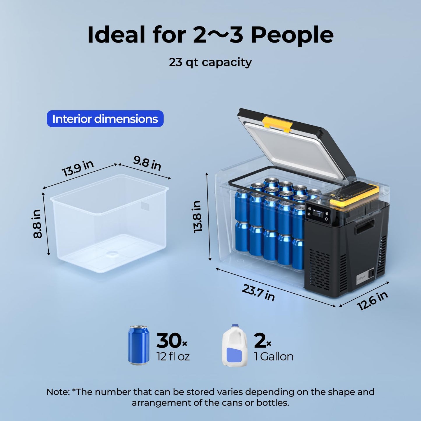 BougeRV 12 Volt Portable Refrigerator, CRX3 23 Quart Car Fridge with 240Wh Detachable Battery, -4℉~68℉ Compressor Electric Cooler with 12V/24 DC, 100-240 AC for Camping Overlanding Truck RV SUV Van