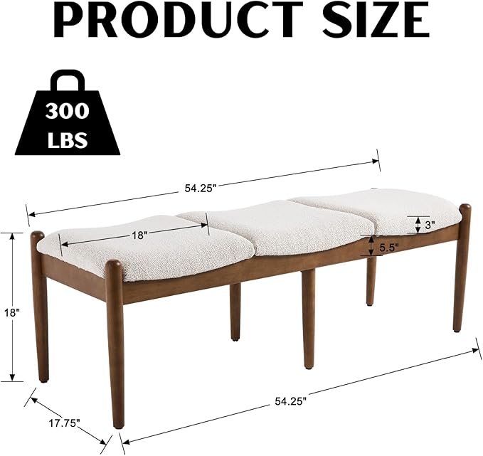 RIVOVA 54.25" Modern Ottoman Benchs Set of 2 Upholstered Sherpa Bedroom End of Bed Bench Boho Bench Long Seating Bench Entryway Stool with Wood Legs for Living Room/Foyer, Beige