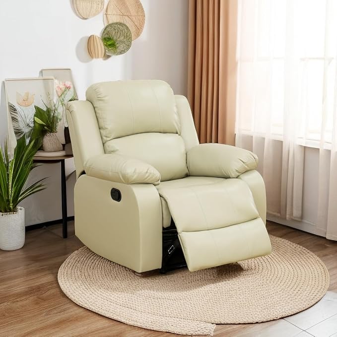 A Ainehome Living Room Furniture Set Leather Recliner Sofa Set Loveseat Chair Furniture Sofa Set for Living Room/Small Space/Rv/House/Office/Theater Seating (A-Beige Leather, Chair)