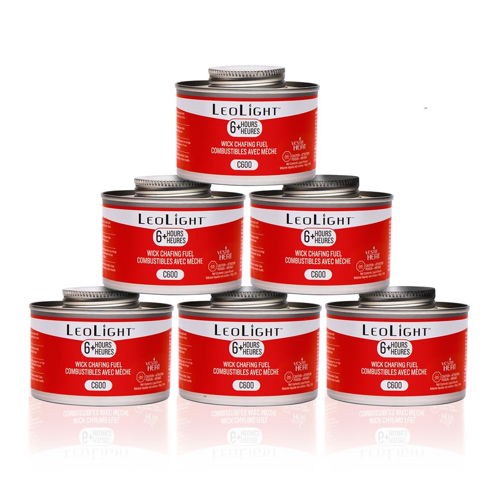 6 Pack Chafing Fuel 6 Hour Burn – Odorless, Smokeless & Spill-Proof Wick, 7.8oz Food Warmer Fuel for Chafing Dish Buffet Set & Catering Use, LeoLight