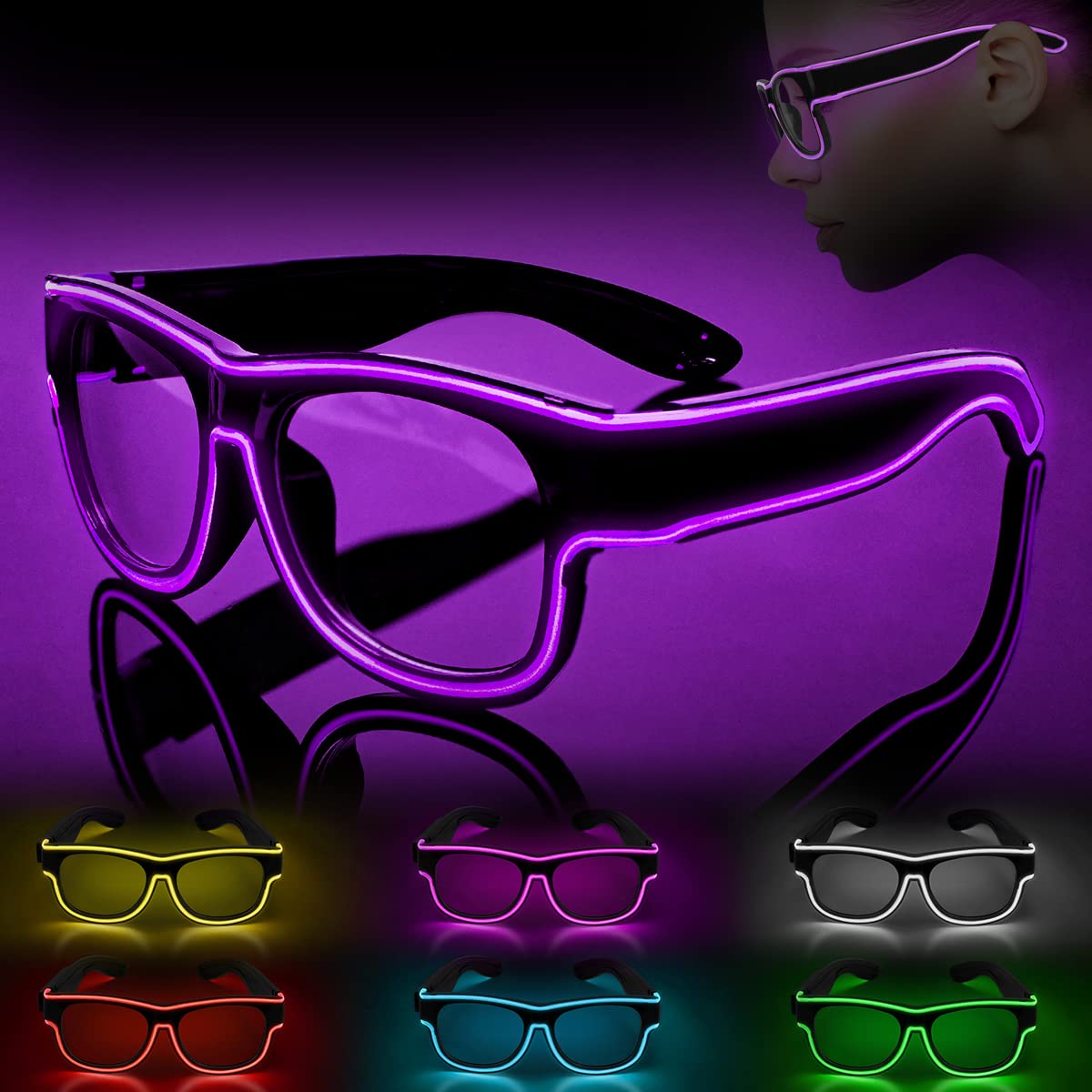 Ainiv Light Up Glasses 3 Flash Modes LED Luminous Glasses Neon Party Glasses Rave Glasses Glow in the Dark for Parties, DJ, EDM, 80s, Halloween, Christmas, Festival, Carnival, Birthday