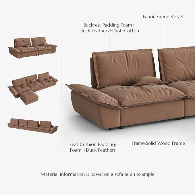 POVISON Oversized Modular Sectional Sailboat Sofa for Living Room with Adjustable Backrest Sectional Couches Large Deep Sofa Set 3 Seats Big with Ottoman Comfy Cloud Couch for House Office