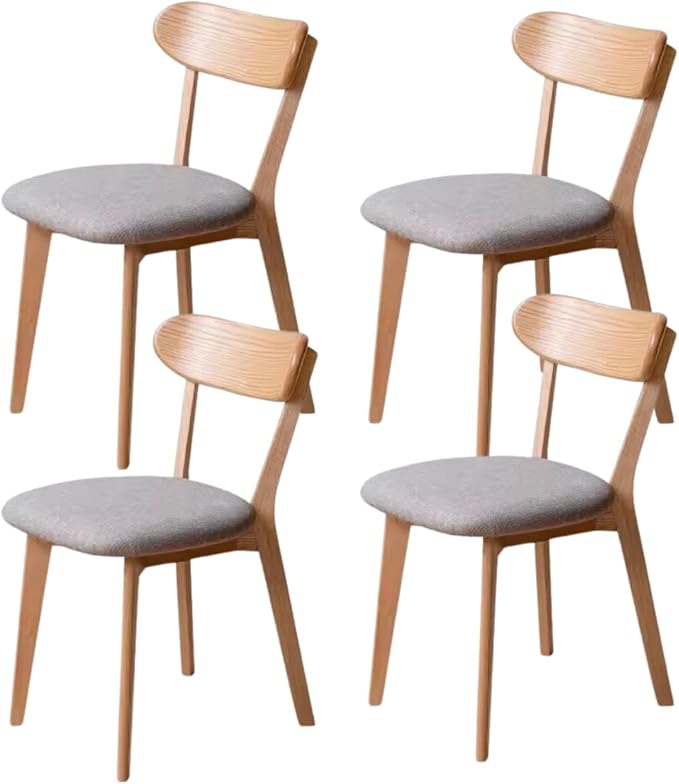 Hymus 100% Solid Oak Wood Dining Room Chairs - Practical Kitchen Chairs for Dining Room, Kitchen, Living Room (4, Natural with Grey Cushion)