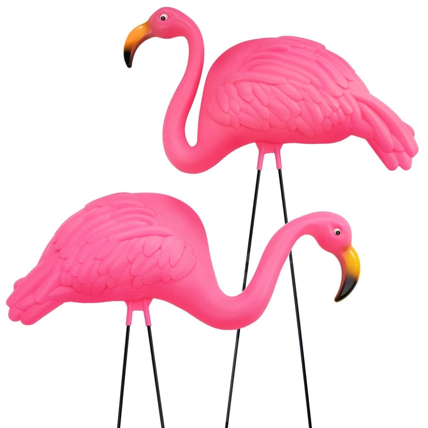 GIFTEXPRESS Pink Flamingos Yard Decorations - 2 Pack Extra Large 24" Tall Plastic Flamingo Statue w/Metal Stakes - Lawn Ornaments & Garden Decor for Outdoor Parties