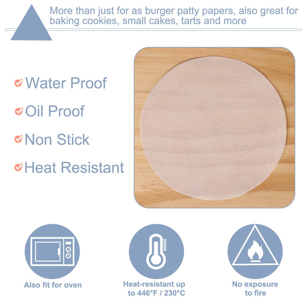 Hamburger Patty Paper Round 4.5 Inch, Set of 200, Non Stick Patty Paper Sheets for Burger Press, Patty Serperate and Cake Baking(5.5/6/7/8/9/10/12inch Available)