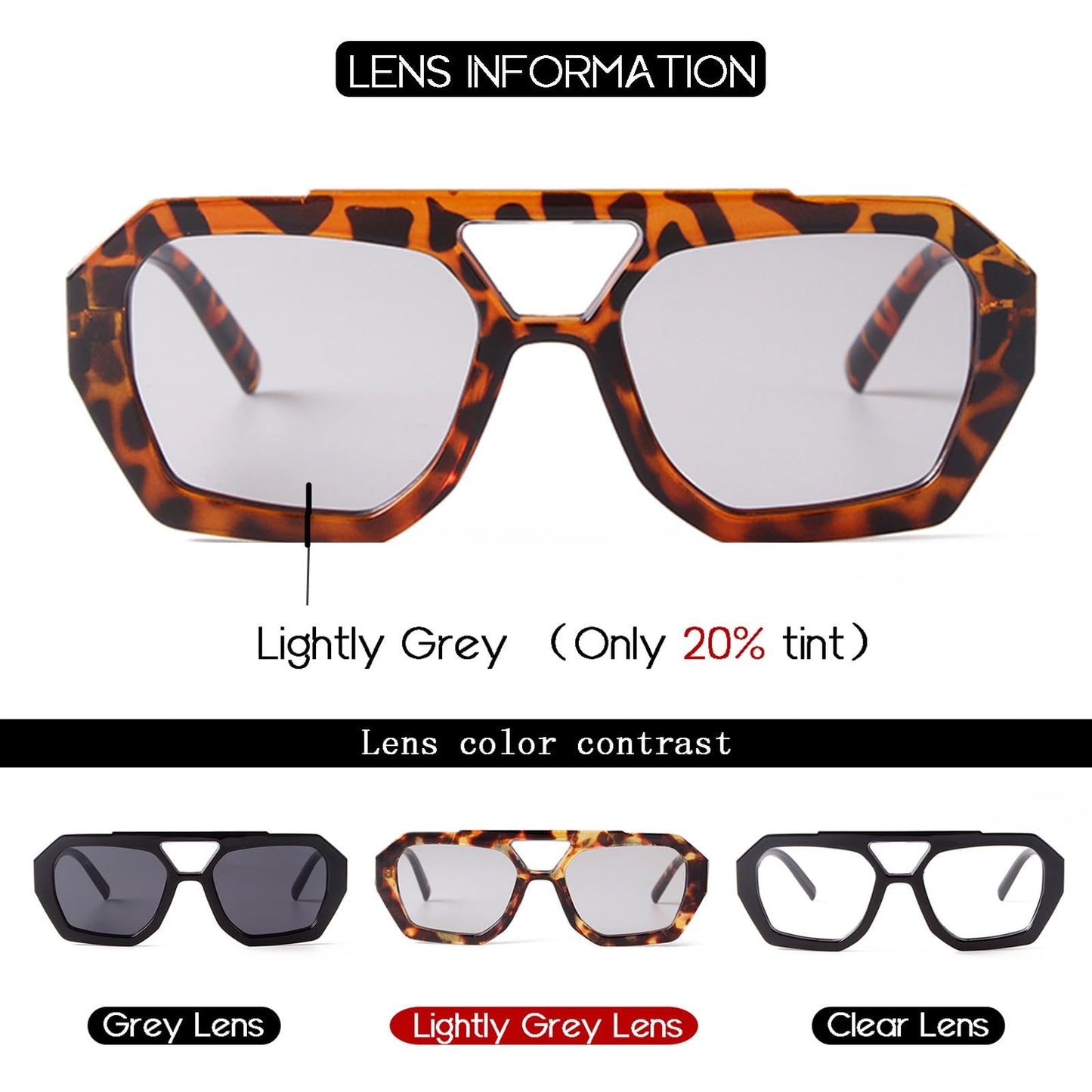 ADE WU Trendy Designer Hexagon Aviator Sunglasses for Women Thick Frame Double Bridge Geometric Sun Glasses Black & Leopard Print