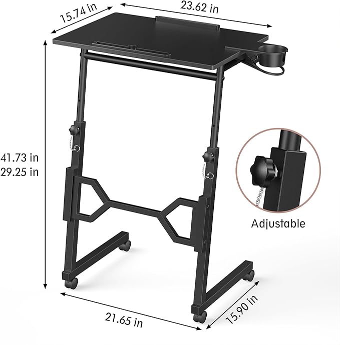 Enayplon Small Standing Desk with Wheels, Portable Treadmill Desk, Rolling Desk Adjustable Height for Laptop, Mobile Standing Table for Walking Pad, Bedside Table