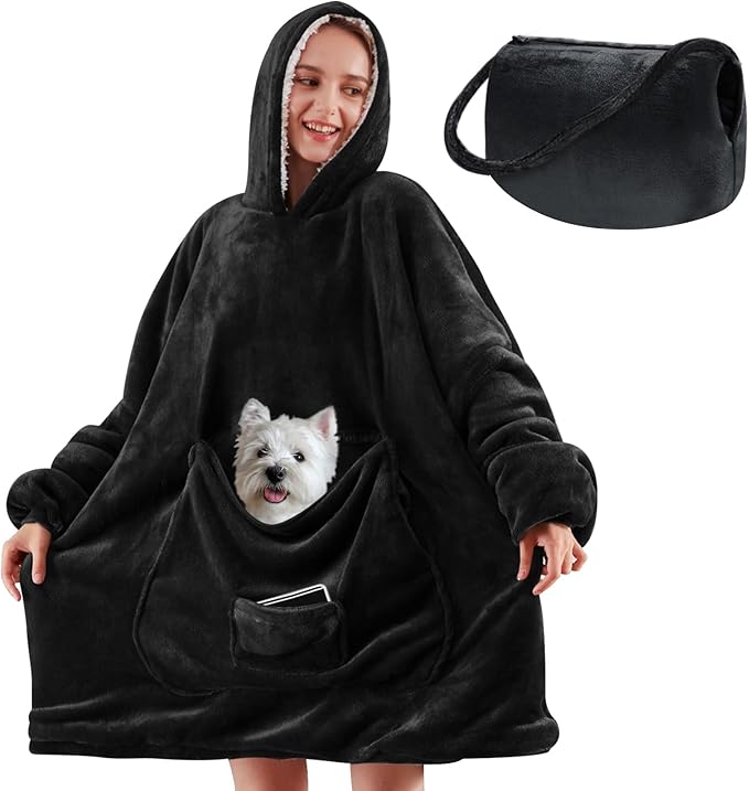 yescool Wearable Blanket Hoodie, Flannel Sherpa Fleece Blanket Sweatshirt for Adults Women Men,One Size Fits All