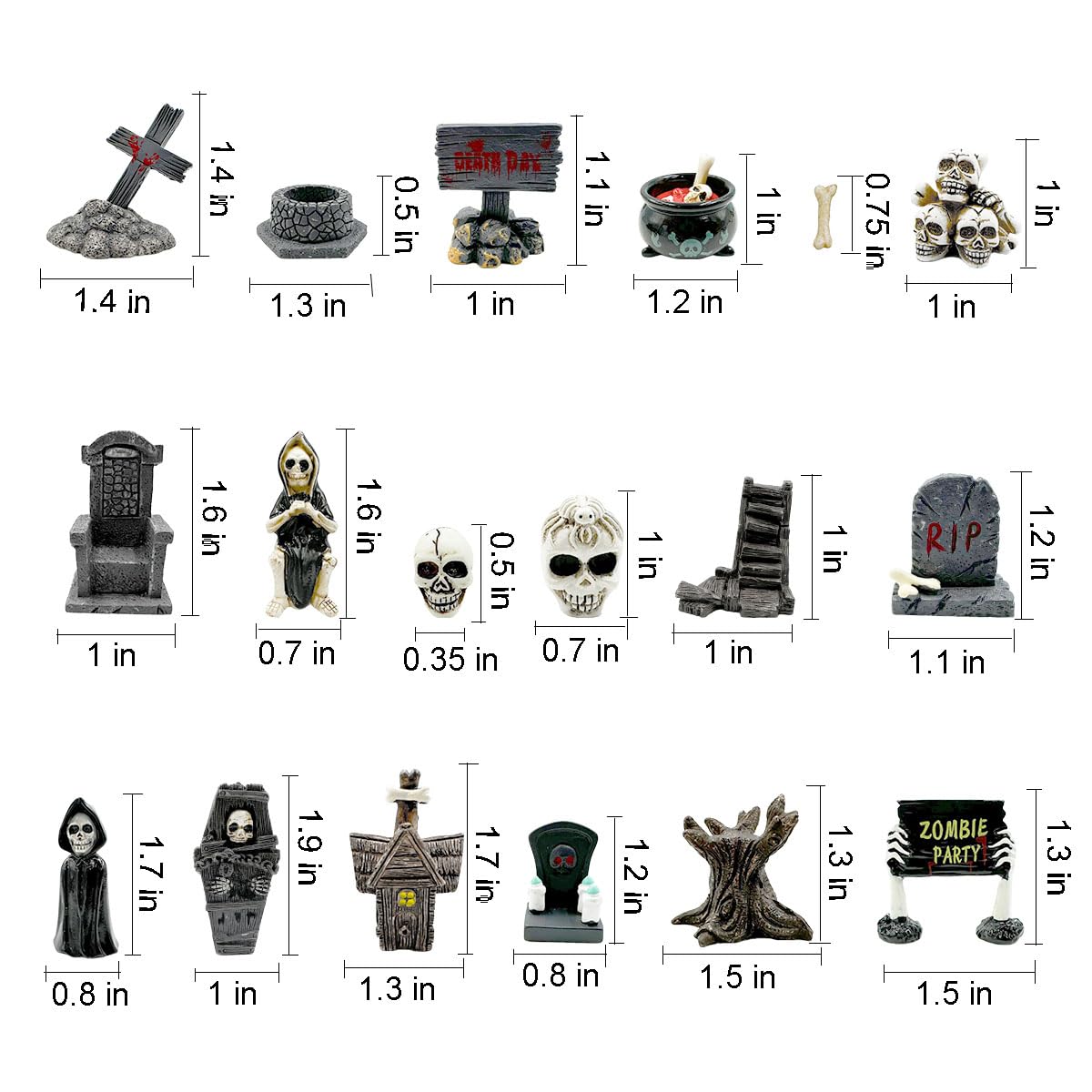 Halloween Miniature Figurines - 18Pcs Resin Ghost Tombstones Skull Heads Scene Ornaments Halloween Garden Accessories Mini Figurine Decorations for Outdoor Statues Home Village Crafts Decor