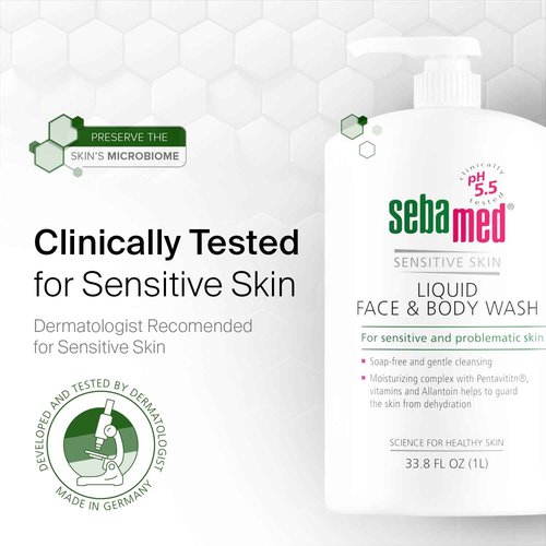 SEBAMED Paraben-Free Face and Body Wash With Pump for Sensitive and Delicate Skin pH 5.5 Ultra Mild Dermatologist Recommended Cleanser 33.8 Fluid Ounces (1 Liter) Set of 2 Value Pack, green