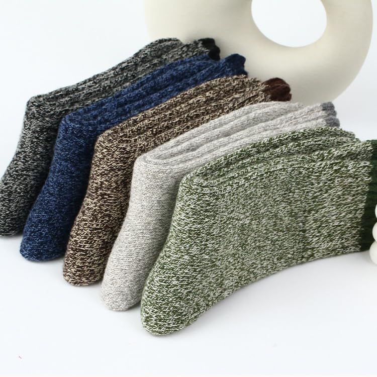 5pcs Men's Thermal Winter Socks - Cozy & Warm for Hiking, Fishing Breathable Polyester Blend Machine Washable