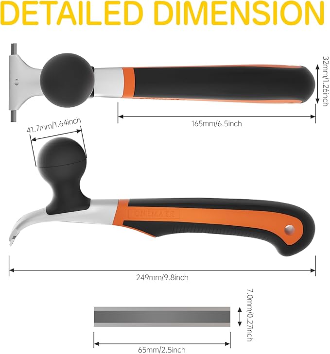 Premium Ergonomic Carbide Scraper - 2-1/2", Heavy-Duty Tool for Wood, Metal, Glass & Floors, Removal on Various Surfaces Dry Glaze, Stains, Putty, Scratches, Rust, Paint, Glue, Varnish, Resin - 65 mm