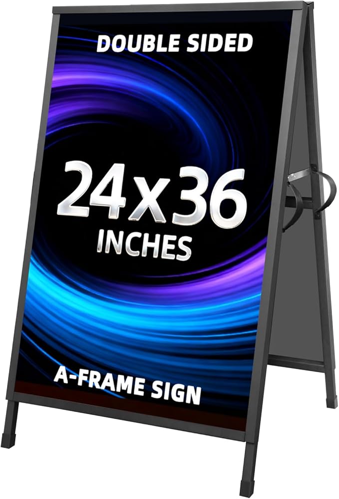 Yakpho Heavy Duty Slide-in Folding Sandwich Board A-Frame Sidewalk Sign 24x36 Inch Black Coated Steel Metal Double-Sided P...