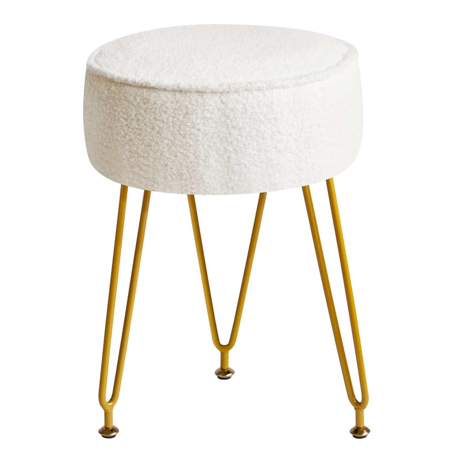IBUYKE Teddy Velvet Round Footrest Stool Ottoman, Makeup Vanity Stool Side Table, Velvet Dressing Table Seat, Pouf Couch Stool, for Living Room Bedroom, White WBD009W