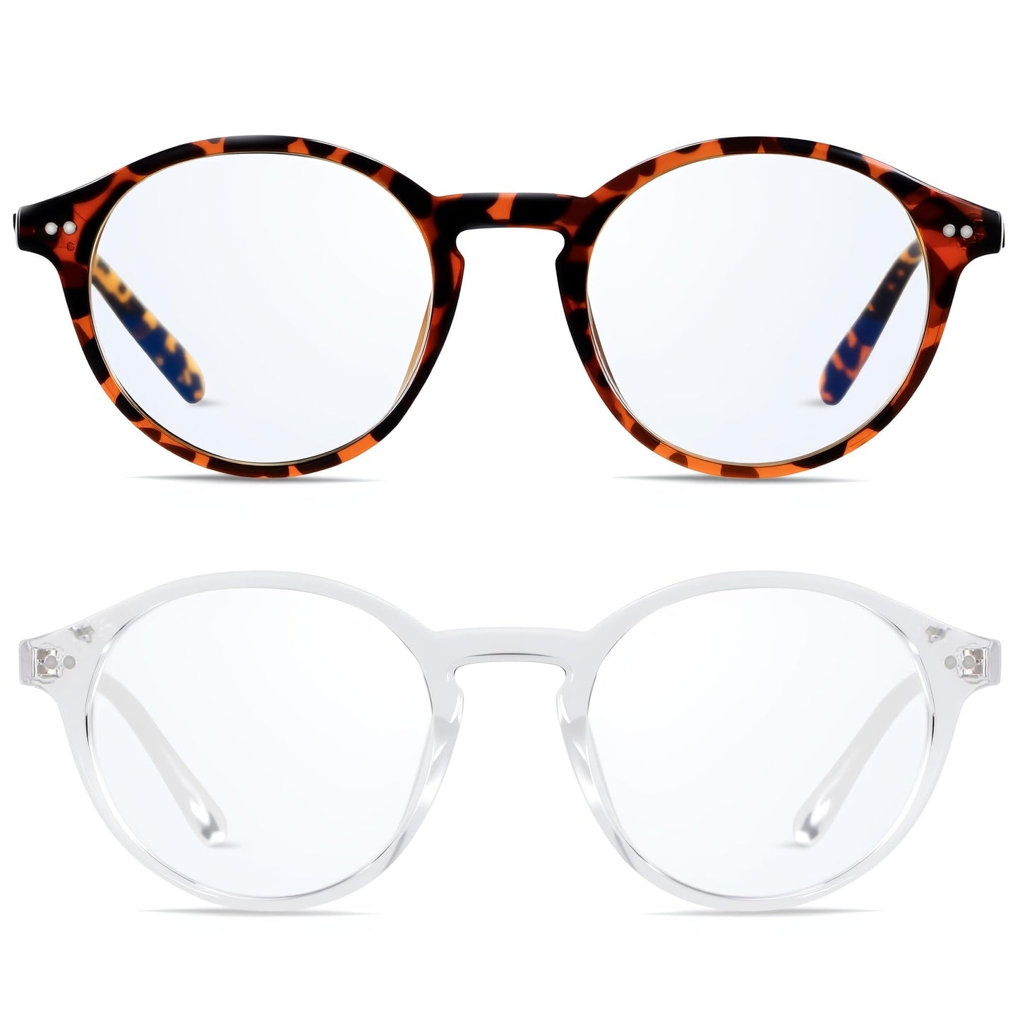 ANDWOOD Blue Light Blocking Glasses Women Men Computer Small Face Frame Bluelight Blocker Teens Round Frame 2 Pack Tortoise Clea
