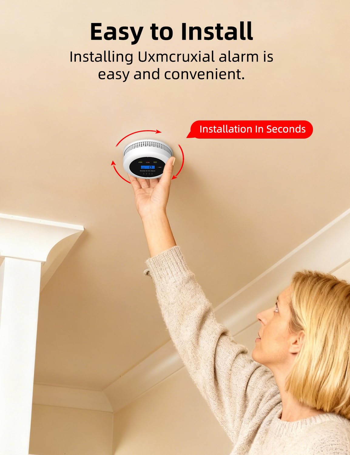 UxmCruxial Smoke Detector Carbon Monoxide Detector Combo, 2 in 1 Smoke and Carbon Monoxide Alarm with Display 85dB Alarm Replaceable Battery Fire Alarm CO Detector for Kitchen,Office