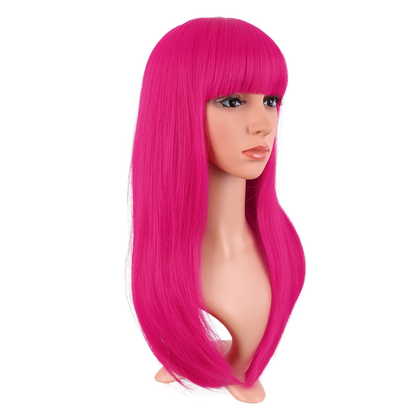 MapofBeauty 24 Inch/60 cm Long Straight Synthetic Hair Heat Resistant Party Cosplay Wig (Hot Pink)