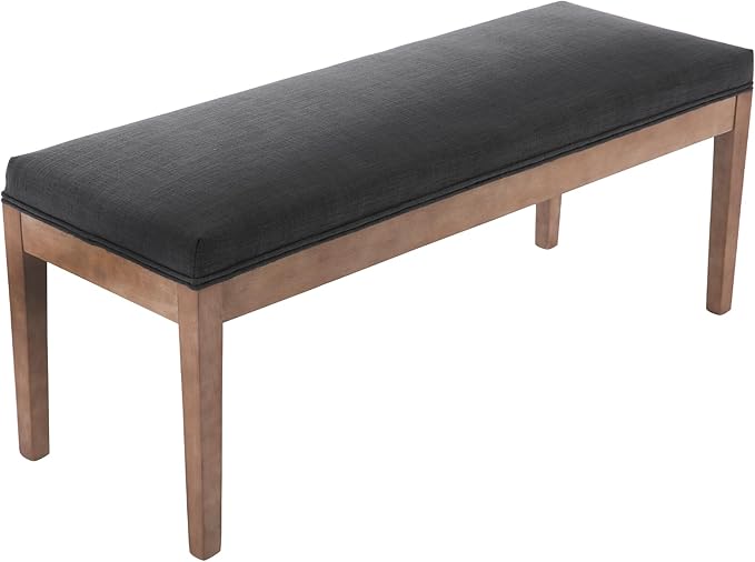 DM Furniture Linen Dining Bench Upholstered Entryway Bench Farmhouse Shoe Bench Seat Ottoman for Hallway Living Room Bedroom End of Bed Dining Room Kitchen, 45.5" Long, Charcoal