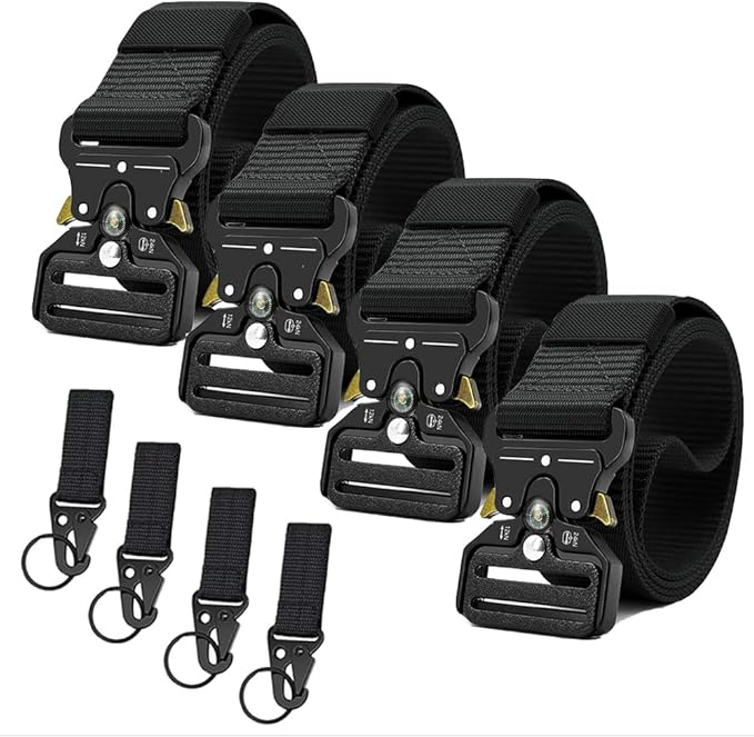 YOORAN Tactical Belts for Men 4 Pack, Compass Military Web Belt, Heavy-Duty Quick-Release Metal Buckle Riggers Belt for Men