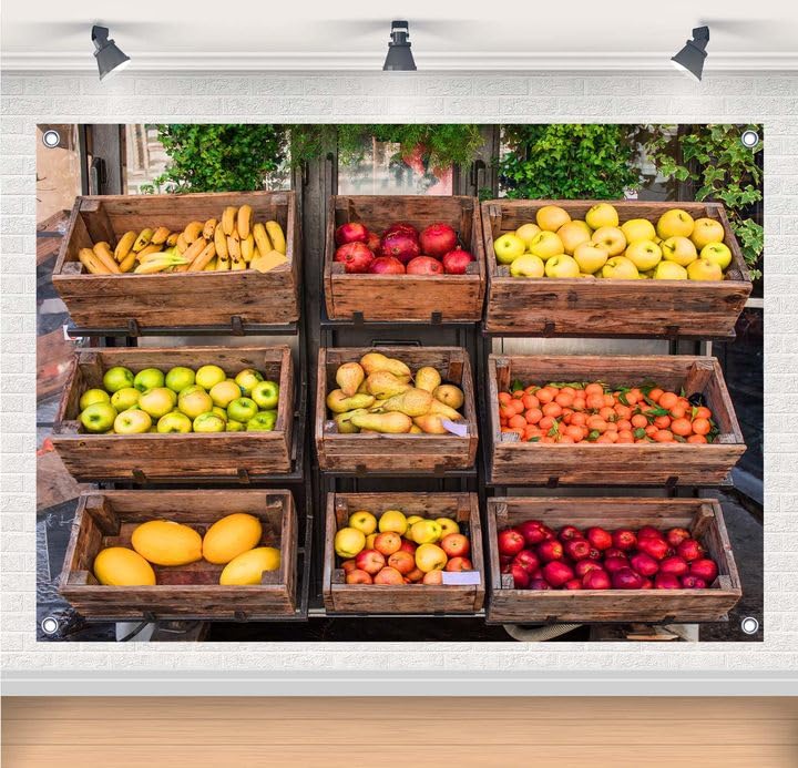 Gorpic 7x5ft Fabric Fruits Backdrops Banner Farmers Market Display Photography Background for Grocery Healthy Products Foo...