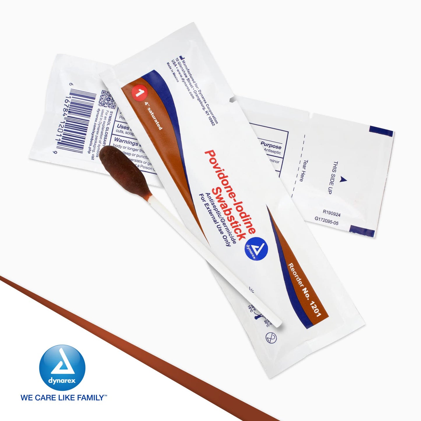 Dynarex Povidone Iodine Swabsticks, Swabstick Packaged in Individual Foil Pack, Antiseptic for Skin Preparation, Brown, 1 Box of 50 Dynarex Povidone Iodine Swabsticks
